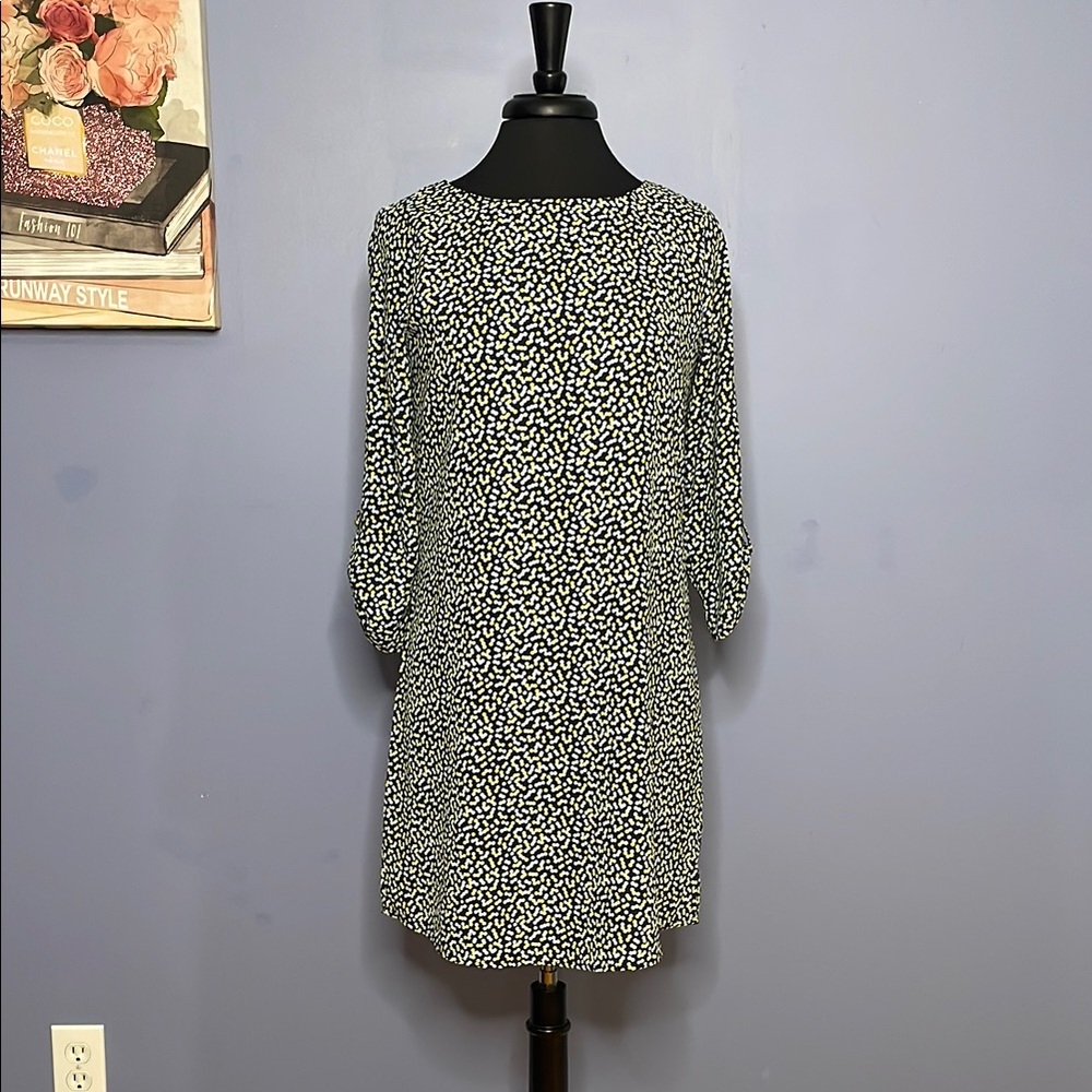 Charming Charlie Yellow and Blue Midi Dress with Long Cuffed Sleeves Size Small
